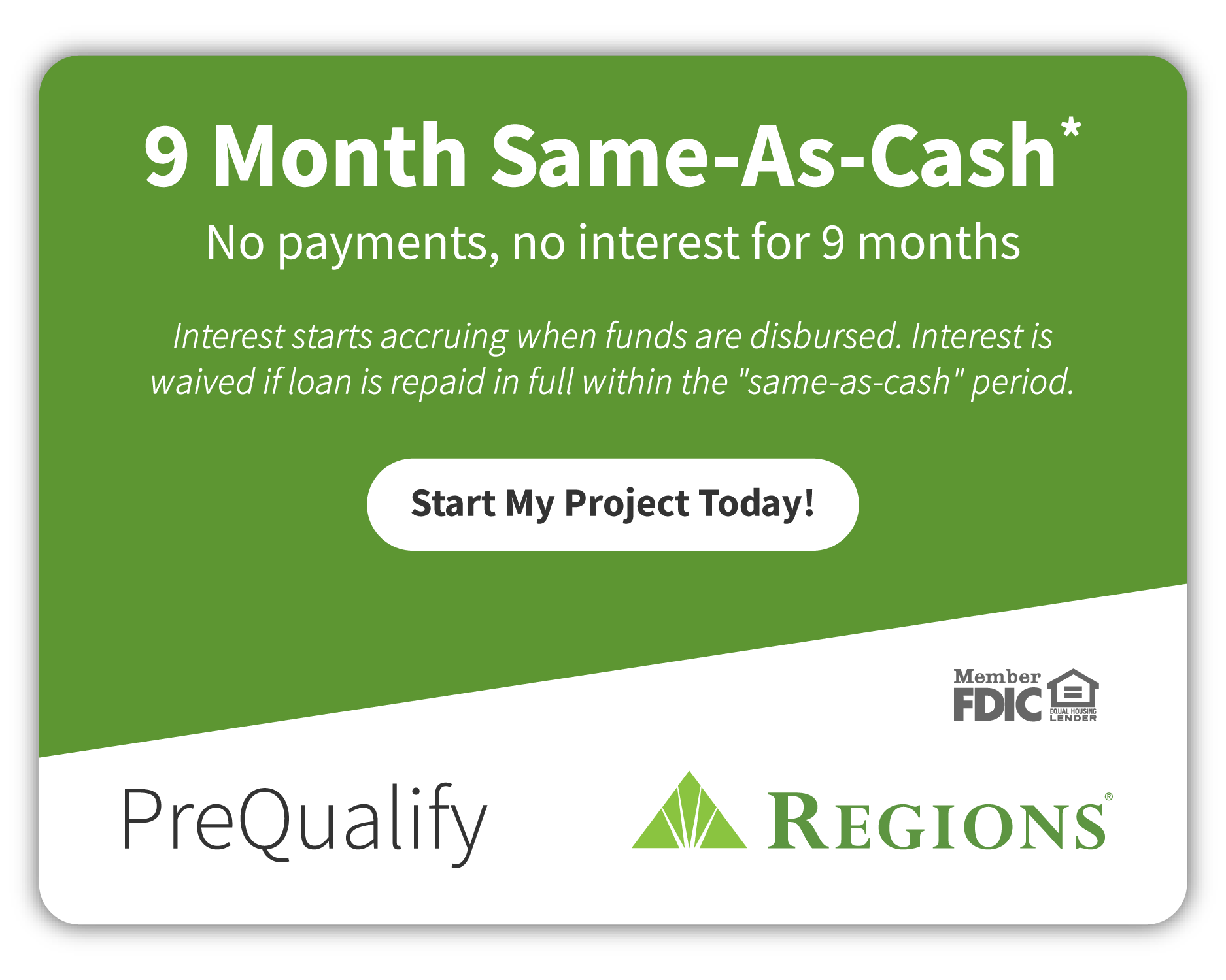 Regions Bank 9-month same-as-cash prequalification offer
